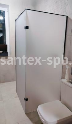 Душевая перегородка из осветлённого матового стекла с чёрной фурнитурой - Вырица