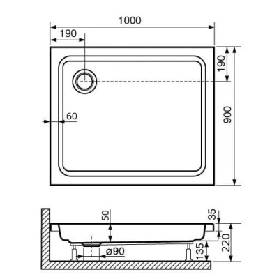 душевой поддон прямоугольный низкий rgw style 100x90