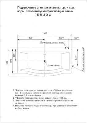 акриловая ванна акватек гелиос 180x90