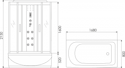 душевая кабина с ванной erlit er4517tp-c3/c4 170х80