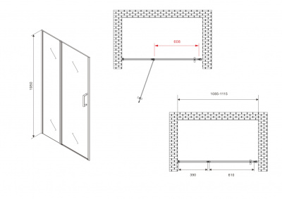 душевая дверь в нишу abber ag04110bs 110x195 распашная чёрная