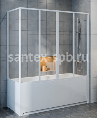 шторка для ванной 1700x1450 стеклянная 4 створки