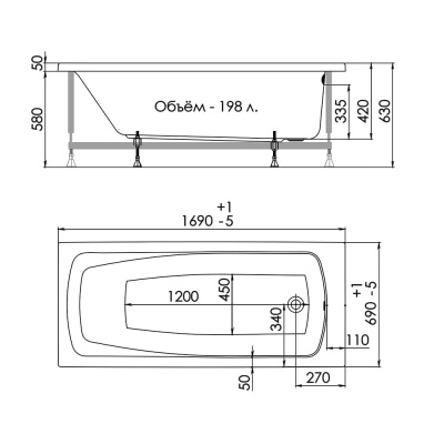 акриловая ванна тритон(1acreal) лондон-london 170x70