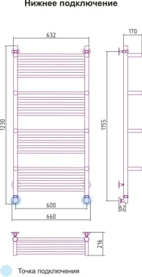 полотенцесушитель водяной сунержа богема с 4 полками 1200х600