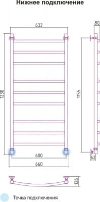 полотенцесушитель водяной сунержа галант 1200х600