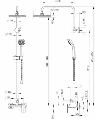 Душевая система со смесителем Bravat OPAL С F9125183CP-A1-RUS схема