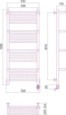 полотенцесушитель электрический сунержа богема с 4 полками 1200х500