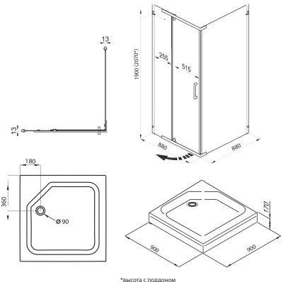 душевой уголок квадратный тритон терра 90x90 с поддоном