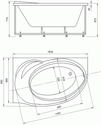 акриловая ванна акватек бетта 170х97
