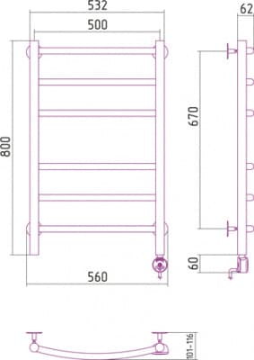 полотенцесушитель электрический сунержа галант 800х500