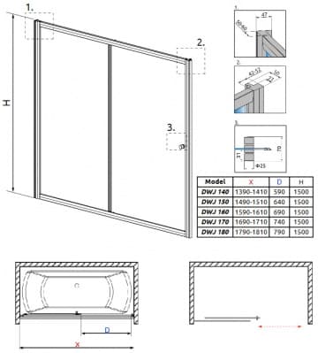 шторка для ванны стеклянная radaway vesta dwj 170