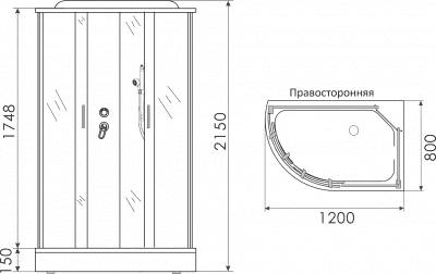 душевая кабина erlit er3512p-c3 120х80