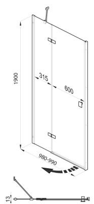 душевая дверь из стекла тритон бруно 99x190