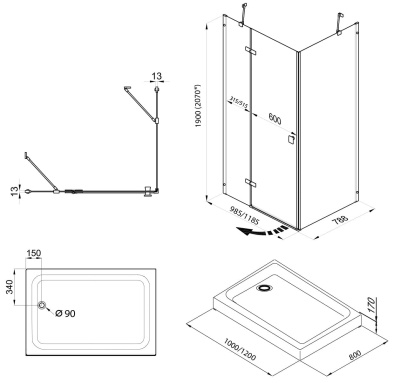 душевое ограждение прямоугольное тритон брава 120x80