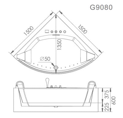 акриловая ванна с гидромассажем gemy g9080 150х150