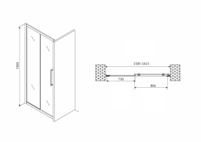 душевая дверь в нишу abber ag30160h 160x195