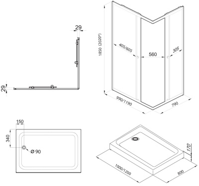душевой уголок прямоугольный тритон вента 120x80