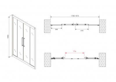 душевая дверь в нишу abber ag33180bh 180x195 чёрная