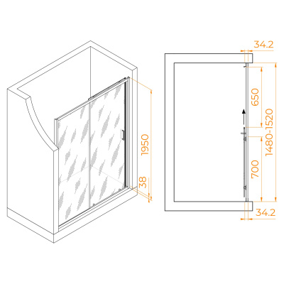 душевая дверь в нишу раздвижная rgw pa-14 150x195 золото