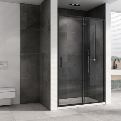 душевая дверь в нишу abber ag30150b5 150x190 чёрная раздвижная