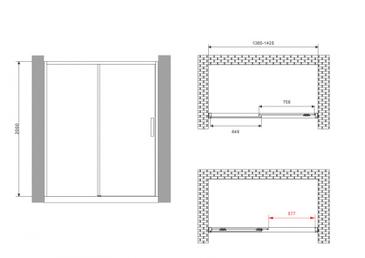 душевая дверь в нишу abber ag93140b 140x200 чёрная раздвижная