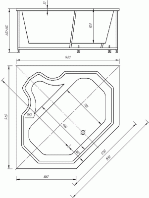 акриловая ванна акватек лира 148x148