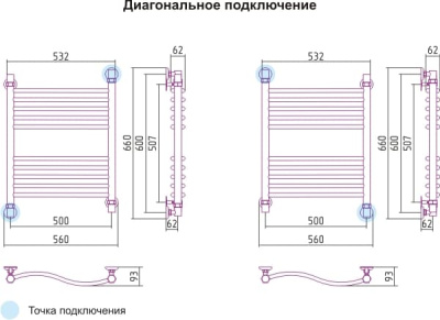 полотенцесушитель водяной сунержа флюид 600х500