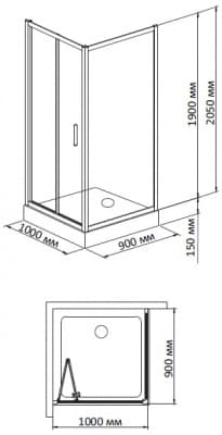 душевой уголок с поддоном bandhours snow/side/rectangular 910 100х90