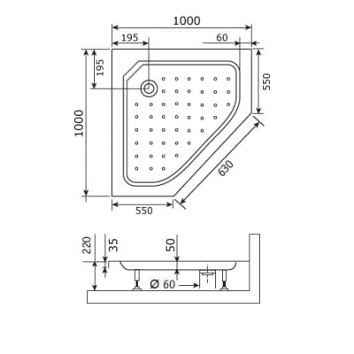 душевой поддон пятиугольный низкий rgw style tr 100x100