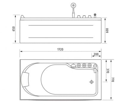 акриловая ванна с гидромассажем gemy g9006 170х75
