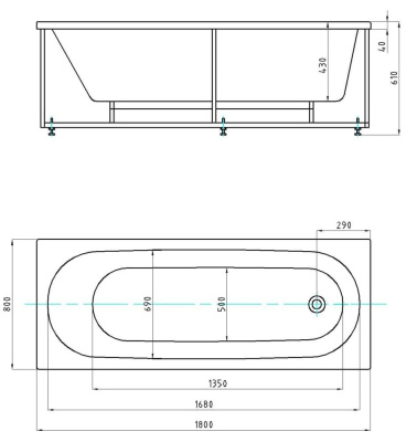 акриловая ванна акватек оберон 180х80