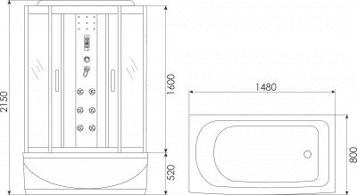 душевая кабина с ванной erlit er4515tp-c4/c3 150х80