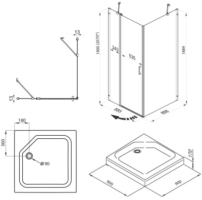 душевое ограждение квадратное тритон йота 90x90 чёрная