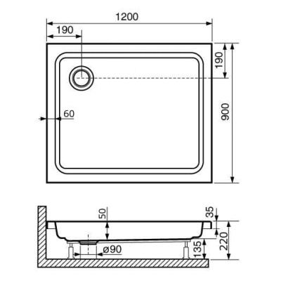 душевой поддон прямоугольный низкий rgw style 120x90