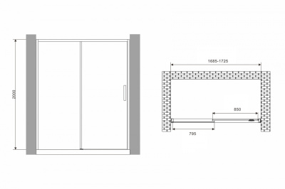 душевая дверь в нишу abber ag93170b 170x200 чёрная раздвижная