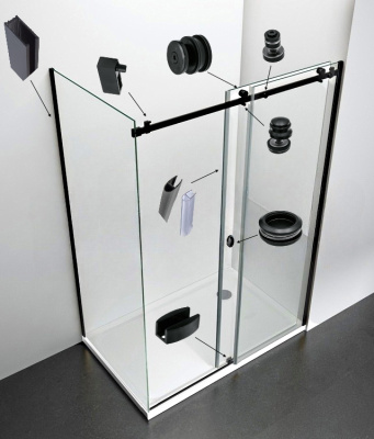 душевое ограждение прямоугольное glassware type-52 160x85 чёрное