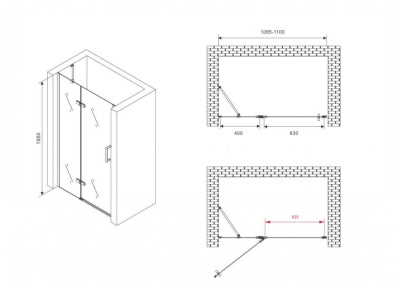 душевая дверь в нишу abber ag08110 110x195 распашная