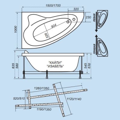 акриловая ванна тритон изабель 170x100 правая