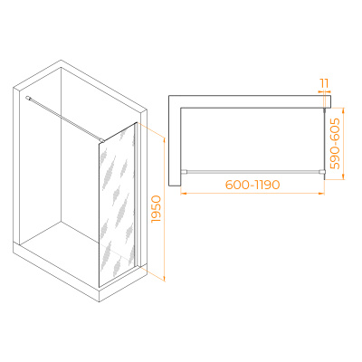 душевая перегородка rgw wa-002 600x1950 хром/прозрачное