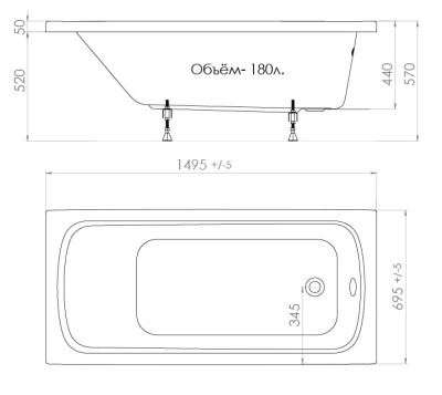 акриловая ванна тритон стандарт 150x70