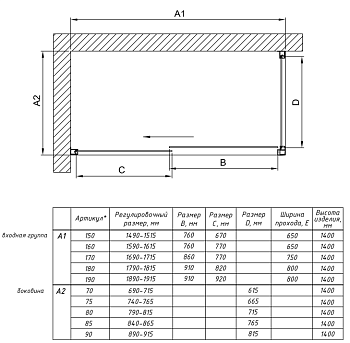 Стеклянная шторка для угловой ванны ZV+ZVF раздвижная 1600x700
