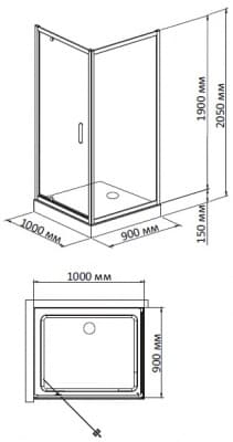 душевой уголок с поддоном bandhours frenk/side/rectangular 910 100х90