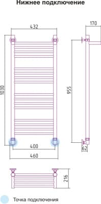полотенцесушитель водяной сунержа богема с полкой 1000х400