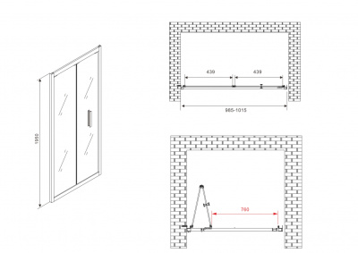 душевая дверь в нишу abber ag07100 100x195 складная
