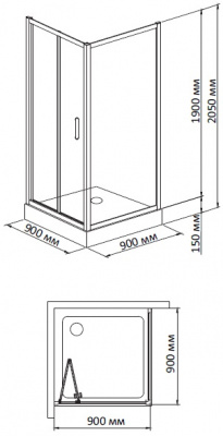 душевой уголок с поддоном bandhours snow/side/square 99 90х90