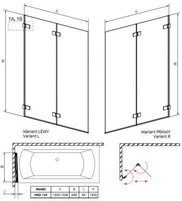 шторка для ванны стеклянная radaway arta pnd 130