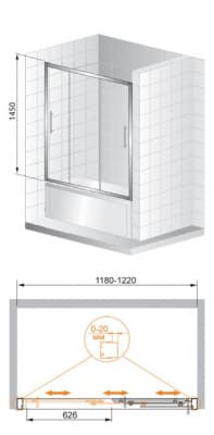 стеклянная шторка для ванной cezares trio-v-22 180х145