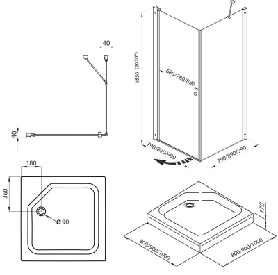 душевой уголок квадратный тритон форта 90x90