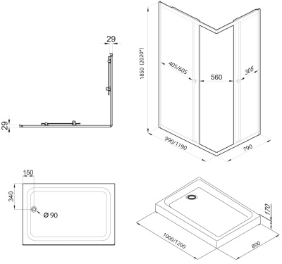 душевой уголок прямоугольный тритон вента 100x80
