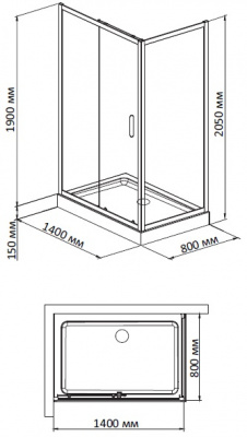 душевой уголок с поддоном bandhours mike/side/rectangular 814 140х80